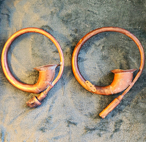 Vintage brass bugle coiled - &,
