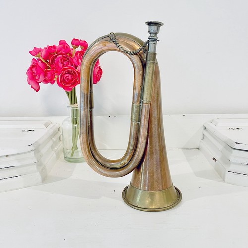Vtg solid copper brass bugle - copper,